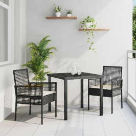 Sillas de Jardín  2 pcs con Cojines Negro Poliratán