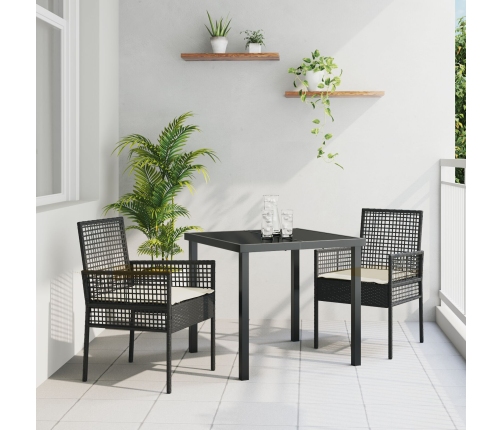 Sillas de Jardín  2 pcs con Cojines Negro Poliratán