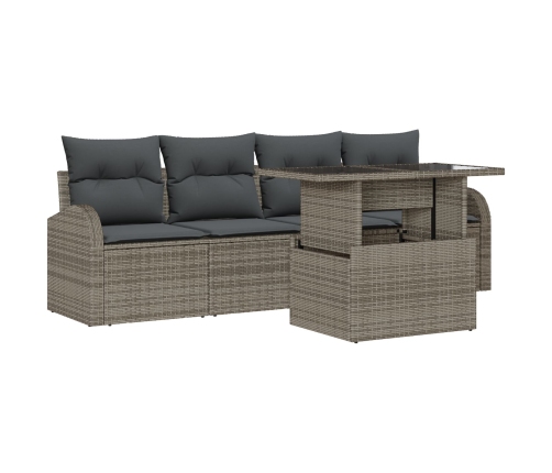 Conjunto de Sofá de Jardín  5 Piezas Gris Ratán, Poliéster