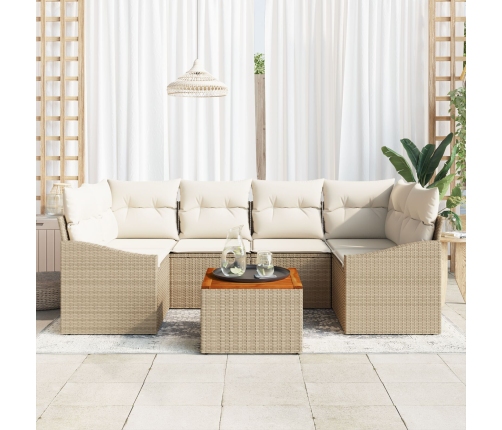Juego de Sofás de Jardín de 7 Piezas con Cojines Beige de Poliratán Acacia