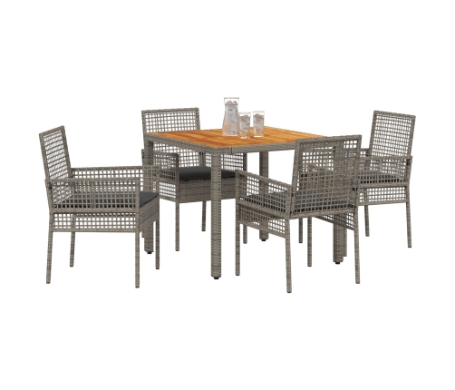 Conjunto de Comedor de Jardín  de 5 Piezas con Cojines Grises de Poliratán