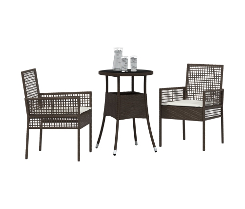 Juego de Comedor de Jardín de 3 Piezas Marrón Ratán Poliéster