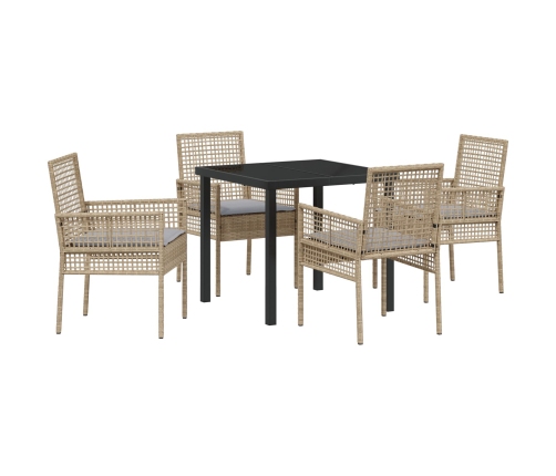 Conjunto de Comedor de Jardín  de 5 Piezas con Cojines Beige de Ratán