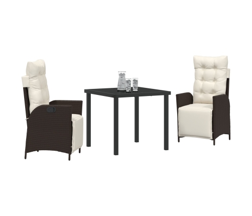 Conjunto de 3 Sillas de Comedor para Jardín Marrón de Polirratán