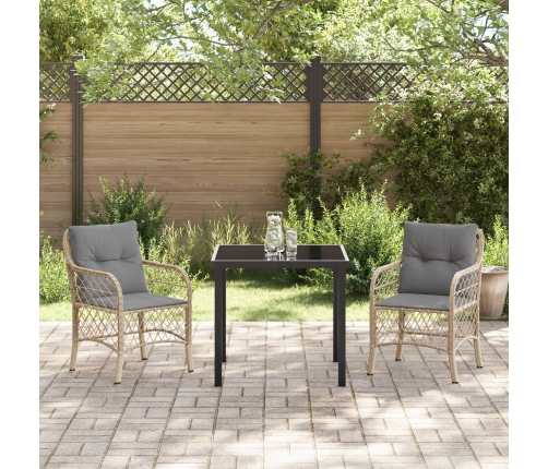 Juego de Comedor de Jardín de 3 Piezas con Cojines Beige Poliratán