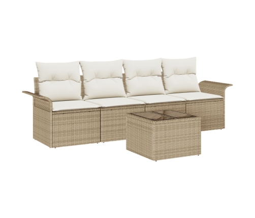 Conjunto de Sofá de Jardín de 5 Piezas con Cojines Beige Poliratán