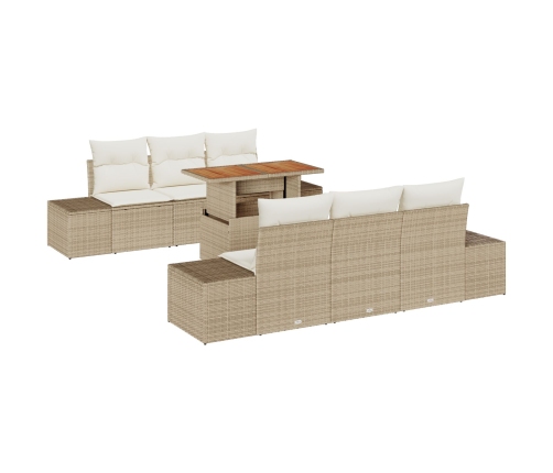 Conjunto de Sofá de Jardín  7 Piezas Beige, Crema Ratán, Tela