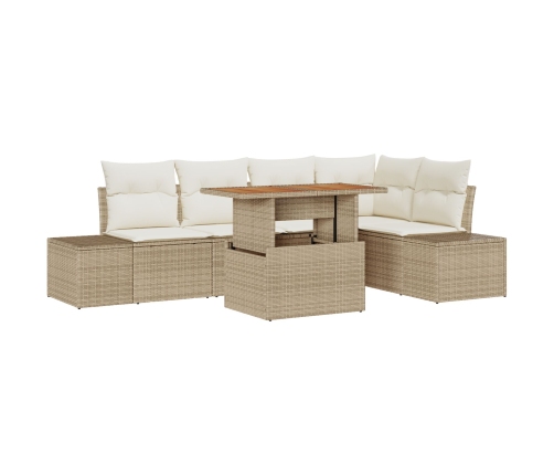 Juego de Comedor de Jardín de 6 Piezas con Cojines Beige de Ratan Sintético de Acacia