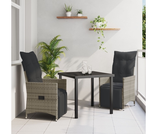 Set de Comedor de Jardín de 3 Piezas con Cojines Gris Poliratán
