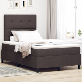 Cama con Base Resorte  con Colchón Marrón Oscuro 120x200 cm Tela