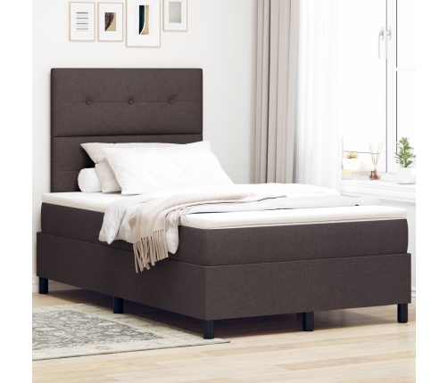 Cama con Base Resorte  con Colchón Marrón Oscuro 120x200 cm Tela
