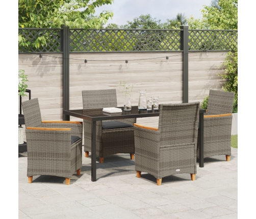 Conjunto de Comedor de Jardín  de 5 Piezas con Cojines Gris Poliratán