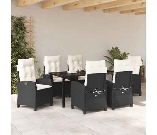 Conjunto de Comedor de Jardín de 7 Piezas con Cojines Rattan Poliéster Negro