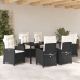 Conjunto de Comedor de Jardín de 7 Piezas con Cojines Rattan Poliéster Negro