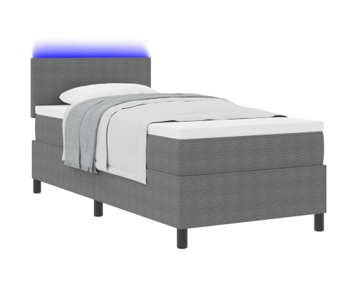Cama Box Spring  con Colchón & LED Gris Claro 100x200 cm Tela de Pana