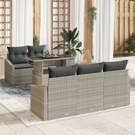 Juego de Sofá de Jardín Conjunto de 6 Beige Poliratán