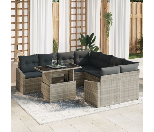 Conjunto de Sofá de Jardín  Set de 9 Beige Ratán, vidrio, tela