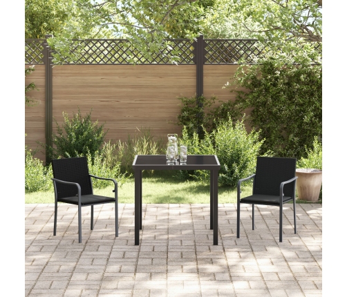 Conjunto de Comedor de Jardín de 3 Piezas con Cojines de Polirratán Negro