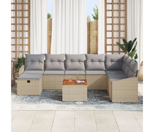 Conjunto de Sofá de Jardín de 9 Piezas con Cojines de Ratán Poliéster Beige