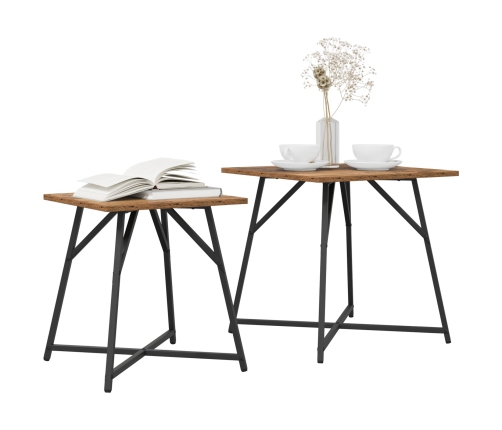 Mesa Auxiliar  2 pcs Madera Vieja, Madera Ingenierada y Metal