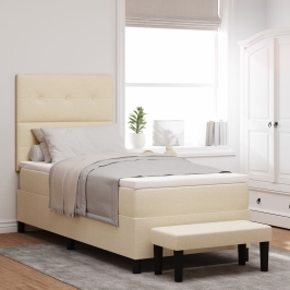 Cama Box Spring con Colchón y Banco Crema 100x200 cm Tela