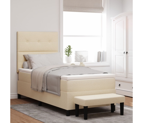 Cama Box Spring con Colchón y Banco Crema 100x200 cm Tela