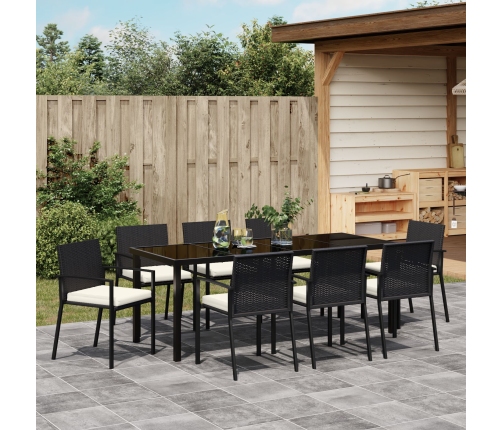 Conjunto de Comedor de Jardín de 9 Piezas  Negro Poliratán