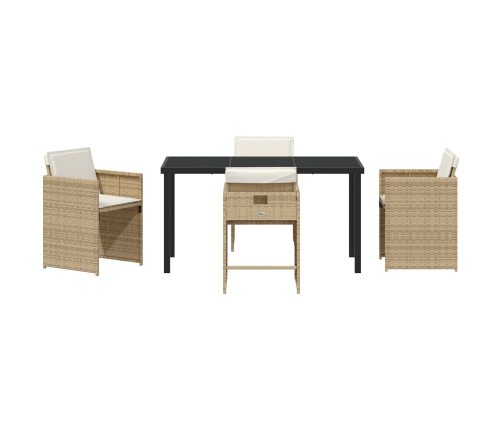 Set de comedor de jardín  de 5 piezas con cojines de poliratán beige
