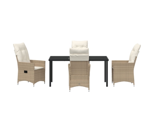 Set de Comedor de Jardín de 5 Piezas con Cojines Beige Rattán Poliéster