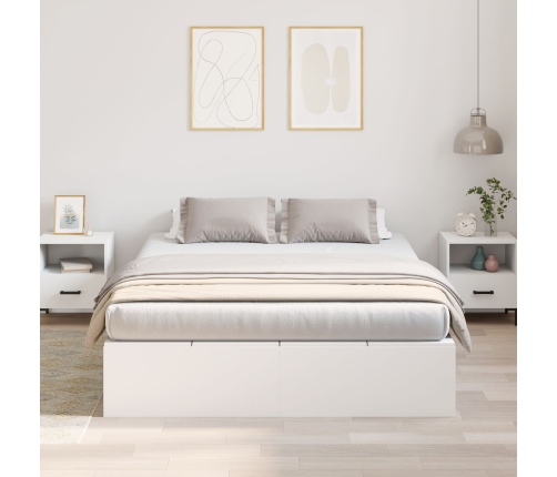 Marco de Cama  Blanco MDF Doble Estándar Cama con Almacenamiento