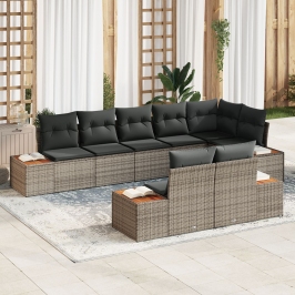 Conjunto de Sofás de Jardín de 8 Piezas con Cojines Ratán Gris Acacia
