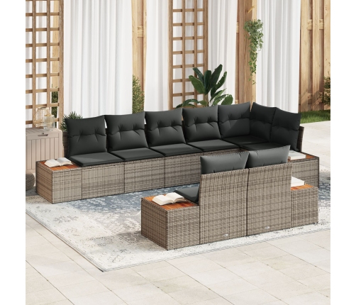 Conjunto de Sofás de Jardín de 8 Piezas con Cojines Ratán Gris Acacia