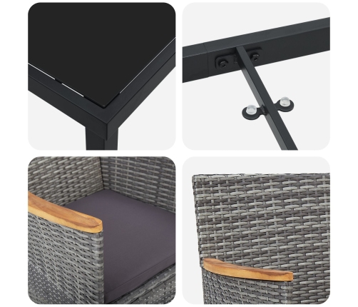 Juego de Comedor de Jardín  3 Piezas Rattan de Poliéster Gris