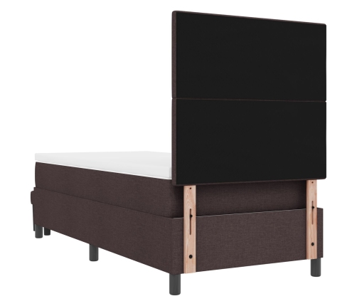 Cama con somier con colchón & banco marrón oscuro 100x200 cm tela
