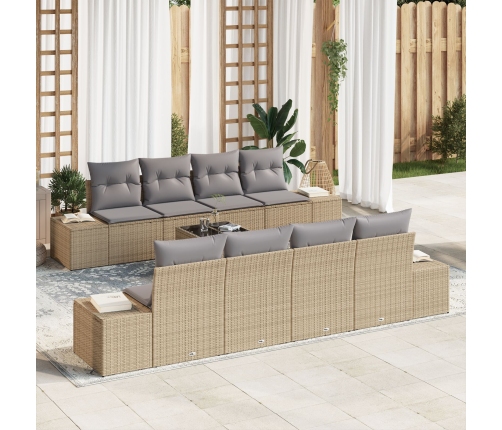 Conjunto de Sofás de Jardín  de 9 Piezas con Cojines Beige Ratán Sintético