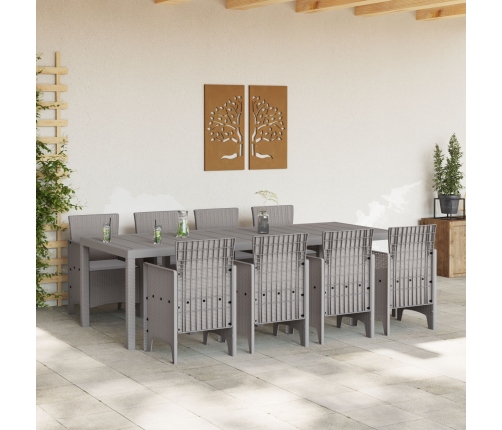 Juego de Comedor de Jardín de 9 Piezas con Cojines de Rattan Blanco