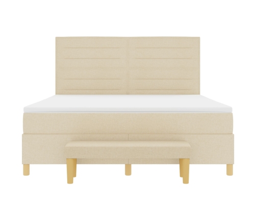 Cama Box Spring  con Colchón y Banco Crema 180x200 cm Tela