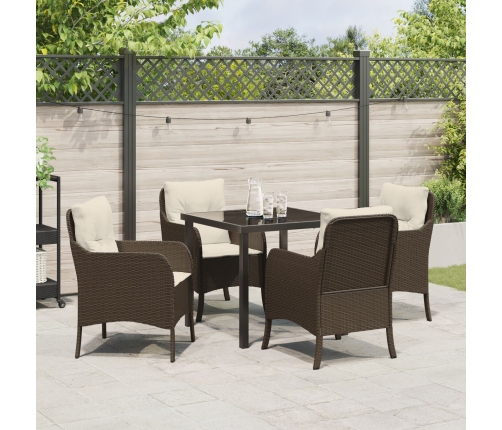 Set de Comedor de Jardín  de 5 Piezas con Cojines Marrón Poliratán