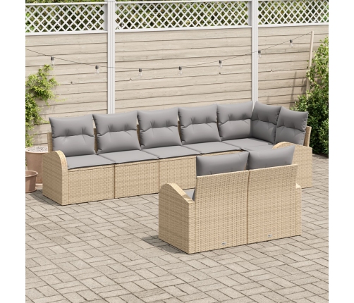 Conjunto de sofá de jardín  de 8 piezas con cojines de ratán sintético beige