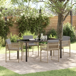 Set de Comedor de Jardín de 5 Piezas  con Cojines Beige de Ratan Poli