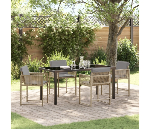 Set de Comedor de Jardín de 5 Piezas  con Cojines Beige de Ratan Poli