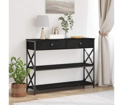 Mesa Consola  Negro Roble 100x28x75 cm Madera Elaborada y Acero