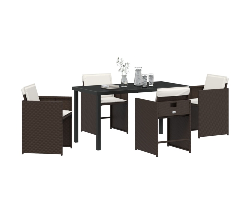 Conjunto de Comedor de Jardín  de 5 Piezas con Cojines de Ratán Poliéster Marrón