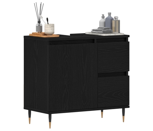 Cabinet de lavabo  Negro Roble 65x33x60 cm Madera elaborada