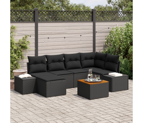 Conjunto de Sofá de Jardín de 7 Piezas con Cojines Negro Poliratán Acacia