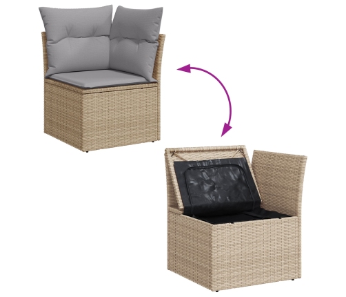 Set de sofá de jardín  de 9 piezas con cojines Beige Poliratán Acacia