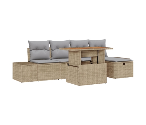 Conjunto de Sofá de Jardín de 6 Piezas con Cojines Beige Ratán Poly