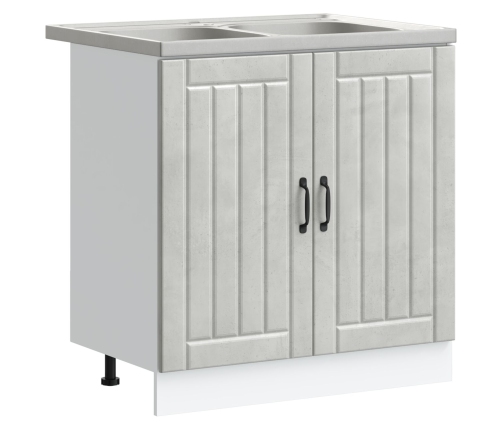 Gabinete de cocina  ""Lucca"" con dos fregaderos en gris concreto y madera