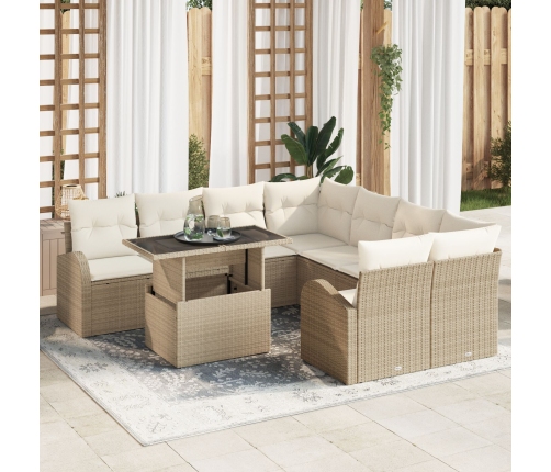 Conjunto de Sofá de Jardín de 9 Piezas con Cojines de Ratán Beige