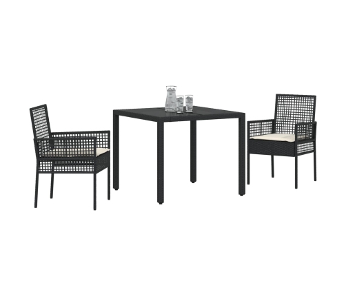 Conjunto de Comedor de Jardín de 3 Piezas con Cojines Ratan Sintético Negro